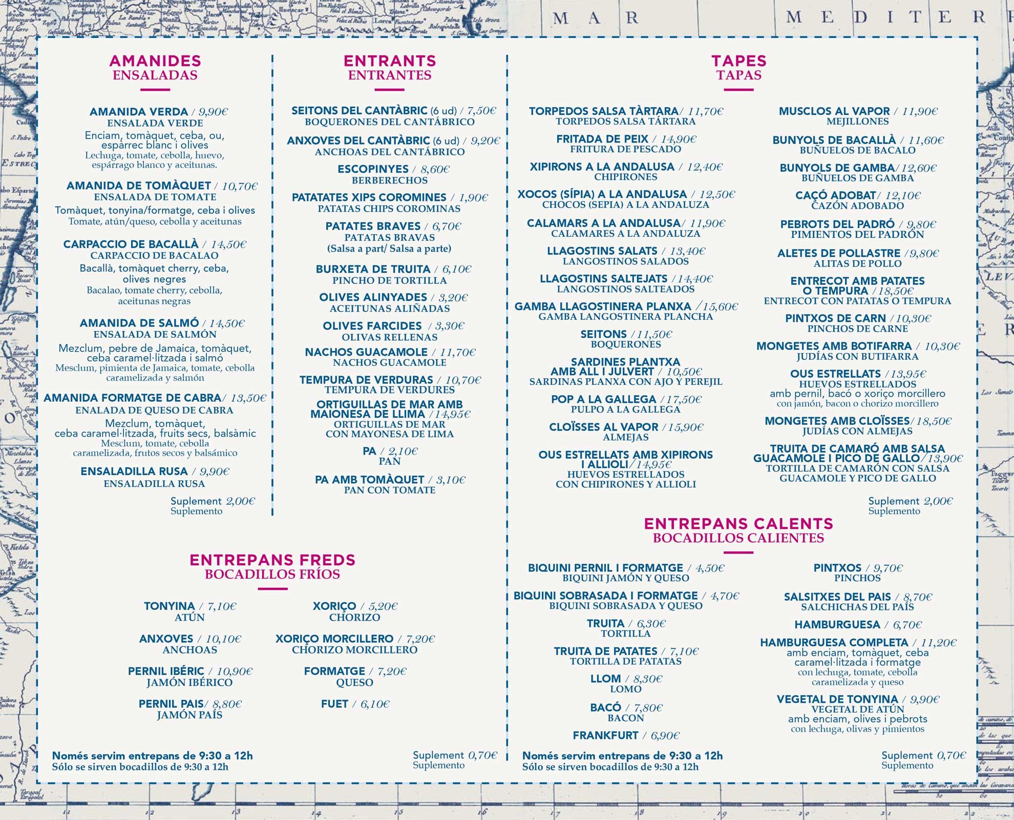 Carta Restaurante Baños Virgen del Carmen